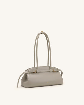 Arden East-West-Schultertasche mit Gürtelschnalle und Kieselstein-Struktur - Taupe