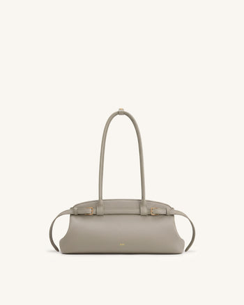 Arden East-West-Schultertasche mit Gürtelschnalle und Kieselstein-Struktur - Taupe