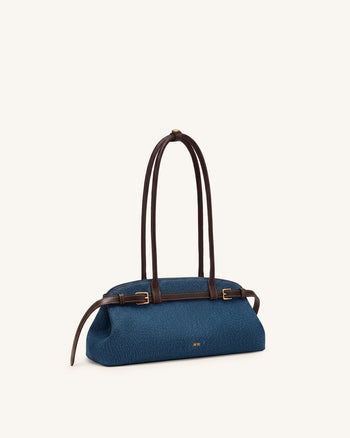 Arden East-West-Schultertasche mit Gürtelschnalle - Blaue Jeans