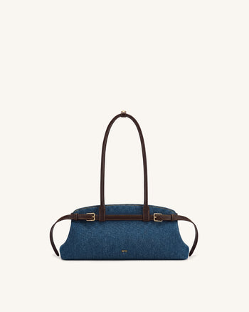 Arden East-West-Schultertasche mit Gürtelschnalle - Blaue Jeans