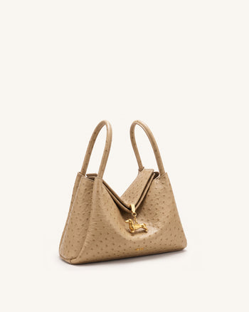 Maelle Dackel-Tasche mit zwei Henkeln in Straußenleder-Optik - Braun