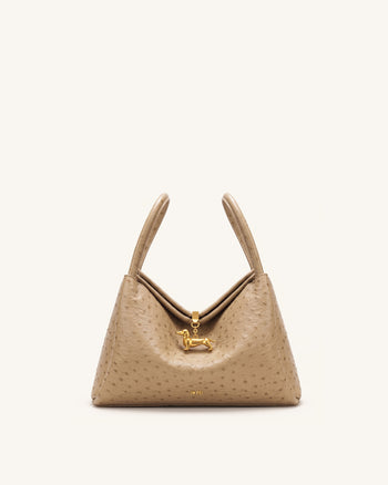 Maelle Dackel-Tasche mit zwei Henkeln in Straußenleder-Optik - Braun