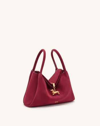 Maelle Henkeltasche aus Wildlederimitat mit Dackel-Anhänger - Burgund