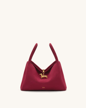 Maelle Henkeltasche aus Wildlederimitat mit Dackel-Anhänger - Burgund