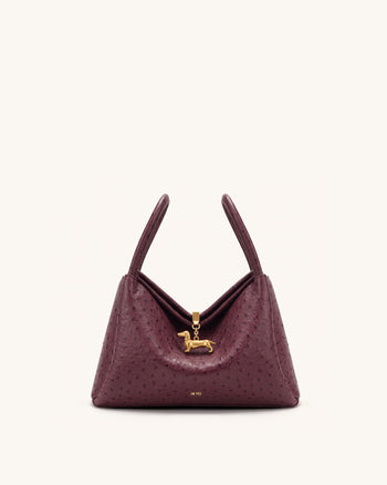 Maelle Dackel-Tasche mit zwei Henkeln in Straußenleder-Optik - Beerenrot