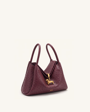Maelle Dackel-Tasche mit zwei Henkeln in Straußenleder-Optik - Beerenrot