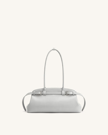 Arden Schultertasche im Querformat mit Gürteldetail - Hellgrau