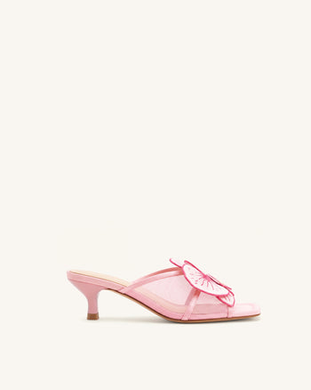 Serena Übergroße Mules mit Orchideenstickerei - Pink