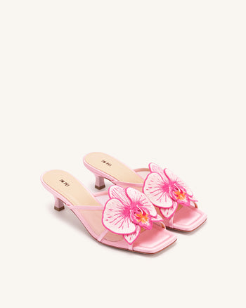 Serena Übergroße Mules mit Orchideenstickerei - Pink