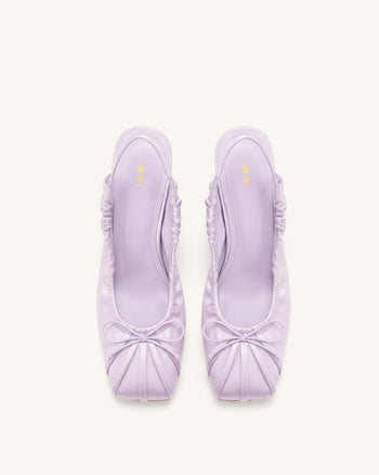 Solenne Slingback-Pumps mit Satin-Schleife und Raffung - Lila