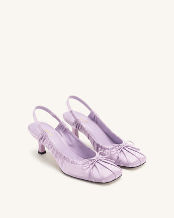 Solenne Slingback-Pumps mit Satin-Schleife und Raffung - Lila