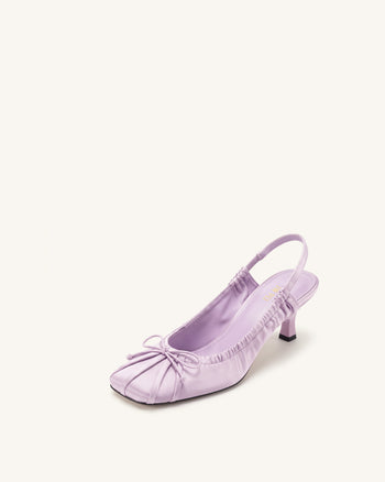 Solenne Slingback-Pumps mit Satin-Schleife und Raffung - Lila