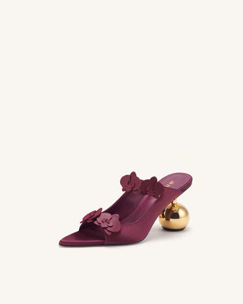 Rosalie Mules mit Orchideen-Applikation und Kugelabsatz - Bordeauxrot