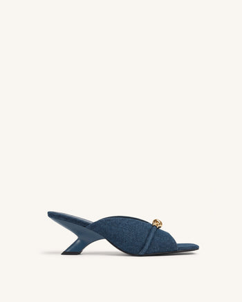 Lena Denim-Sandaletten mit Metall-Knotenriemen – Denim-Blau