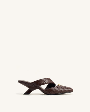 Noemi Gewebte Mules mit Metall-Detail und geschlossener Zehenpartie – Dunkelbraun