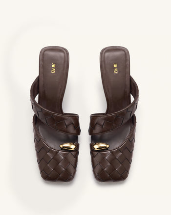 Noemi Gewebte Mules mit Metall-Detail und geschlossener Zehenpartie – Dunkelbraun