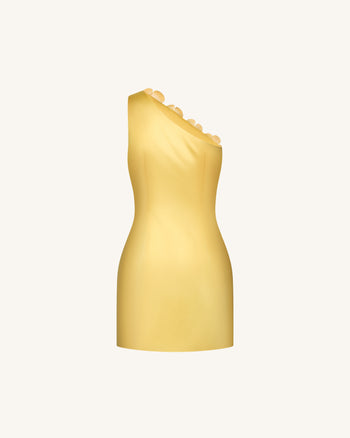 Minikleid mit Blumenapplikation und einem Träger – Gelb