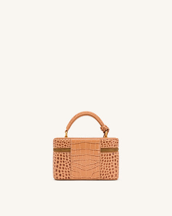 Cleo Henkeltasche in Kastenform - Braun mit Krokoprägung