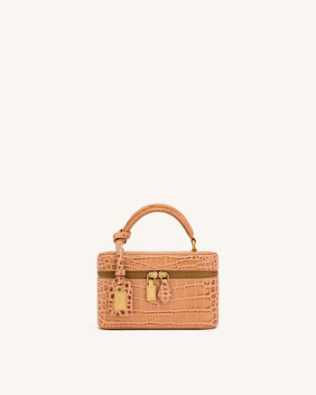 Cleo Henkeltasche in Kastenform - Braun mit Krokoprägung