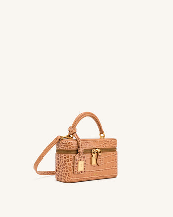 Cleo Henkeltasche in Kastenform - Braun mit Krokoprägung