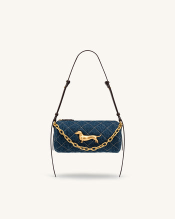 Lucienne Gesteppte Dackel-Schultertasche mit Kette - Blue Denim