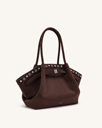 Hana Mittlere Tote Bag aus Kunstwildleder - Dunkles Schokoladenbraun