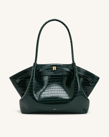 Hana Große Tote Bag - Grüne Kroko-Optik