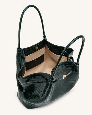 Hana Große Tote Bag - Grüne Kroko-Optik