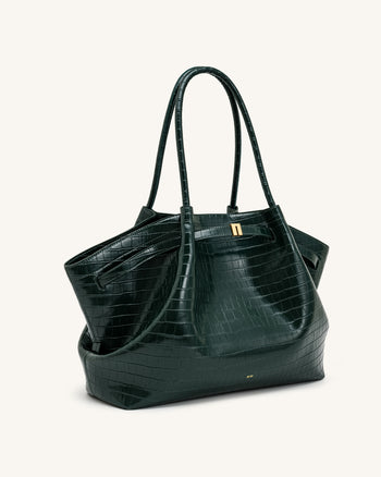 Hana Große Tote Bag - Grüne Kroko-Optik