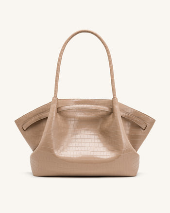 Hana Große Tote Bag - Elefantengraue Kroko-Optik
