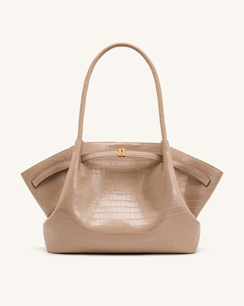 Hana Große Tote Bag - Elefantengraue Kroko-Optik