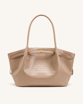 Hana Große Tote Bag - Elefantengraue Kroko-Optik