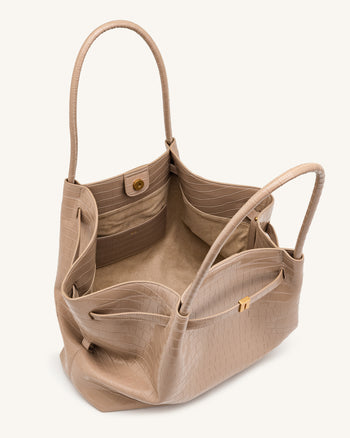 Hana Große Tote Bag - Elefantengraue Kroko-Optik