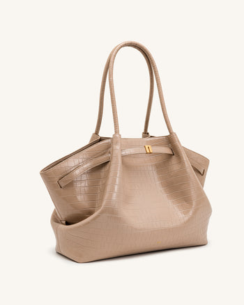 Hana Große Tote Bag - Elefantengraue Kroko-Optik