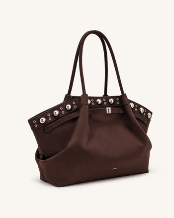 Hana Große Tote Bag aus Wildlederimitat - Tiefbraun