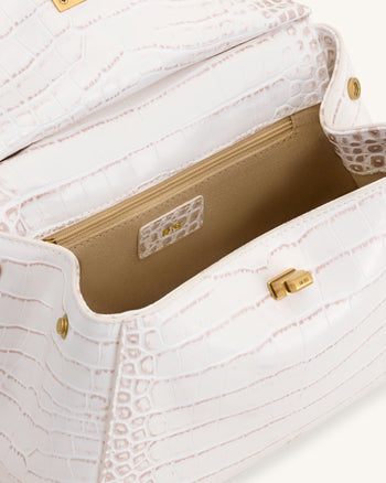 Lucia Klassische Henkeltasche - Off-White Kroko