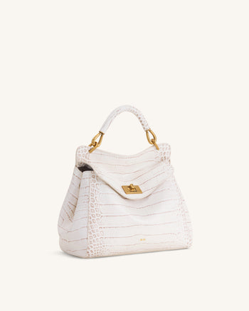 Lucia Klassische Henkeltasche - Off-White Kroko