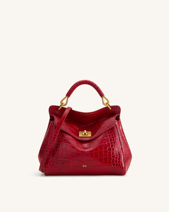 Lucia Klassische Henkeltasche - Burgunder-Krokoprägung