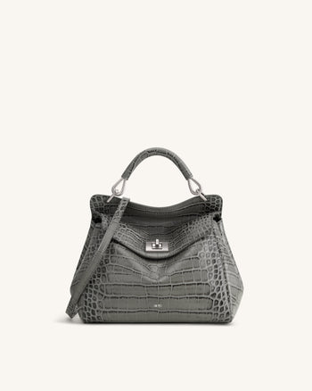 Lucia Klassische Henkeltasche - Grau-Krokoprägung
