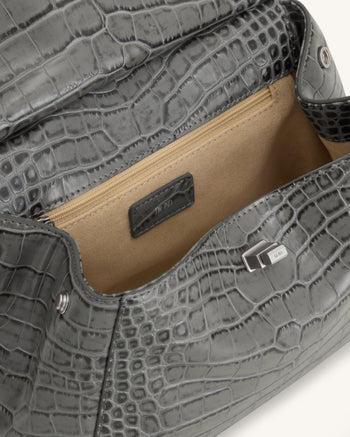 Lucia Klassische Henkeltasche - Grau-Krokoprägung