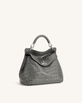 Lucia Klassische Henkeltasche - Grau-Krokoprägung