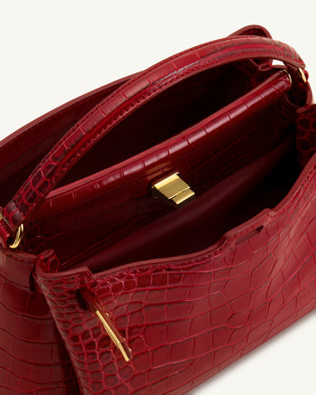 Carmen Henkeltasche - Dunkelburgunder-Kroko-Optik