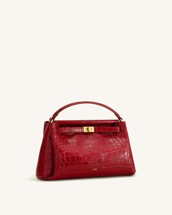 Carmen Henkeltasche - Dunkelburgunder-Kroko-Optik