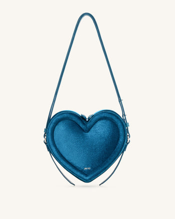 Arlene Herzförmige Tasche aus Samt – Blau