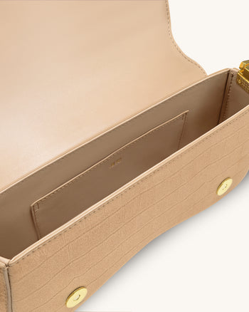 Joy Kroko-geprägte Kunstleder-Schultertasche - Beige