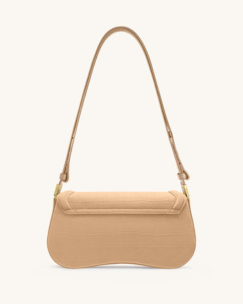 Joy Kroko-geprägte Kunstleder-Schultertasche - Beige