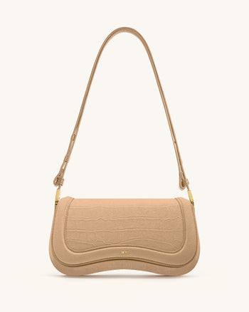 Joy Kroko-geprägte Kunstleder-Schultertasche - Beige