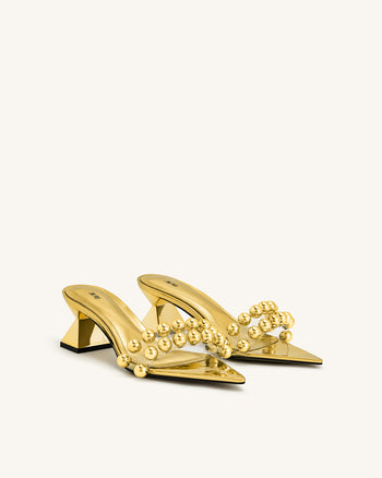 Gianna Mules mit Perlenriemen – Gold