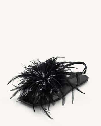 Flauschige Flachsandalen - Schwarz