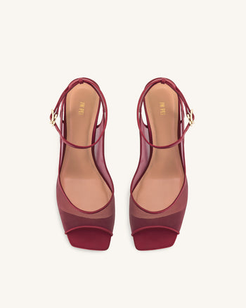 Serenity Offene Zehen Mesh Slingback Sandalen - Burgunderrot
